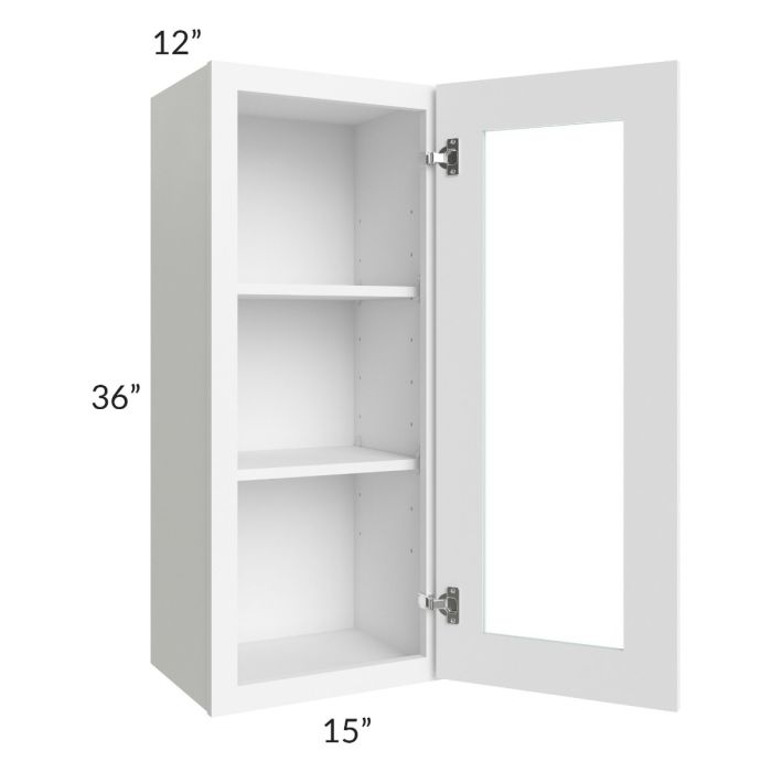 Brilliant White Shaker 15x36 Wall Glass Door Cabinet (Prepped for Glass Doors)