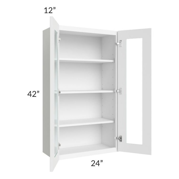 Brilliant White Shaker 24x42 Wall Glass Door Cabinet (Prepped for Glass Doors)