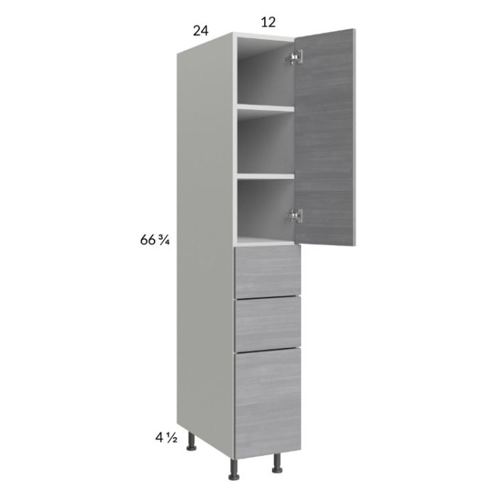 Euro Grey 12x71-1/4 Utility Cabinet with 1 Door and 3 Drawers