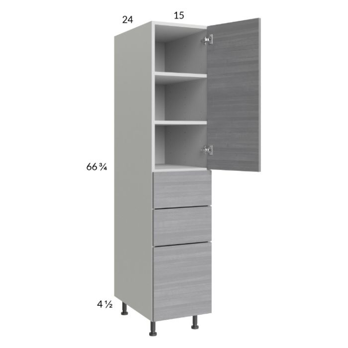 Euro Grey 15x71-1/4 Utility Cabinet with 1 Door and 3 Drawers