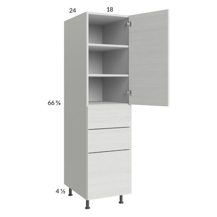 Euro White Grain 18x71-1/4 Utility Cabinet with 1 Door and 3 Drawers