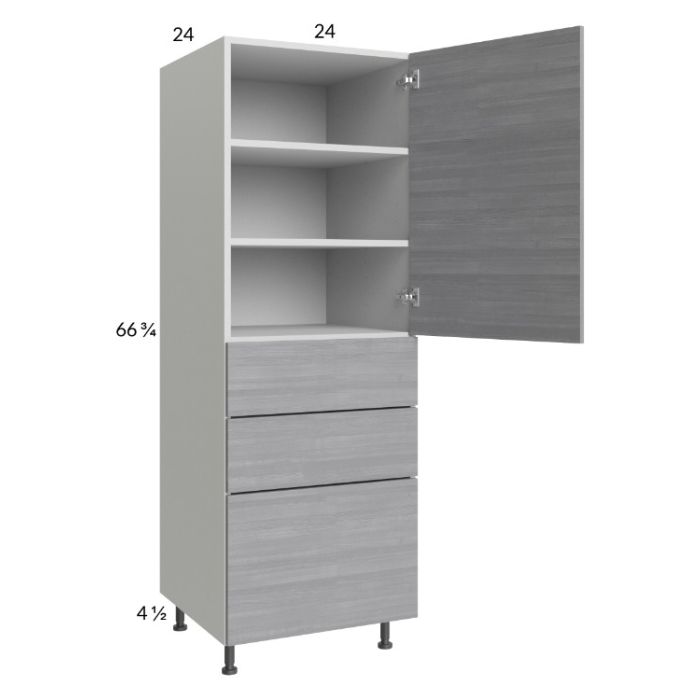 Euro Grey 24x71-1/4 Utility Cabinet with 1 Door and 3 Drawers