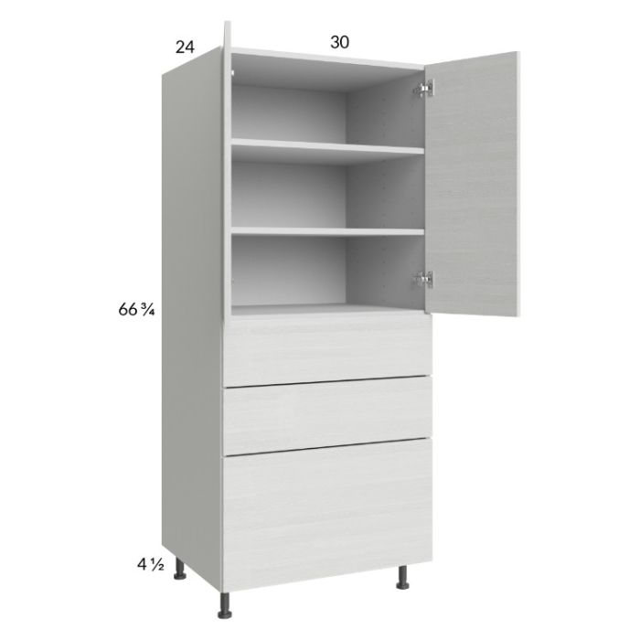 Euro White Grain 30x71-1/4 Utility Cabinet with 2 Doors and 3 Drawers