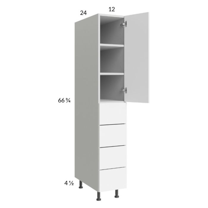 Euro Gloss White 12x71-1/4 Utility Cabinet with 1 Door and 4 Drawers