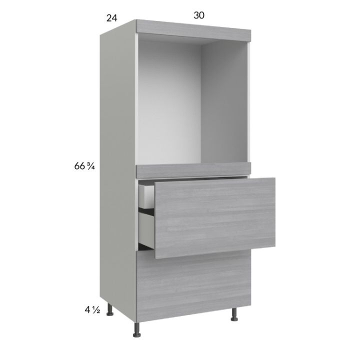 Euro Grey 30x71-1/4 Single Oven Cabinet with 2 Drawers and 1 Inner Drawer