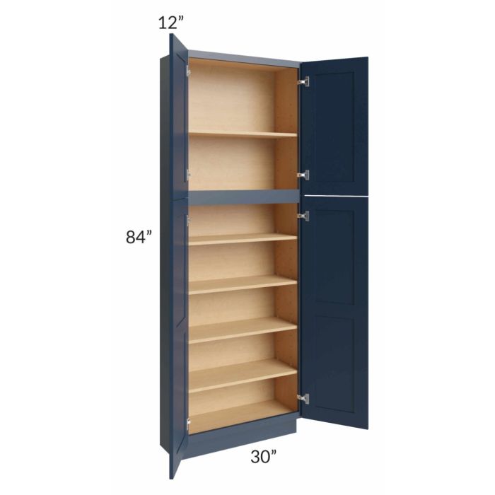 Midtown Blue Shaker 30x12x84 Pantry Cabinet 