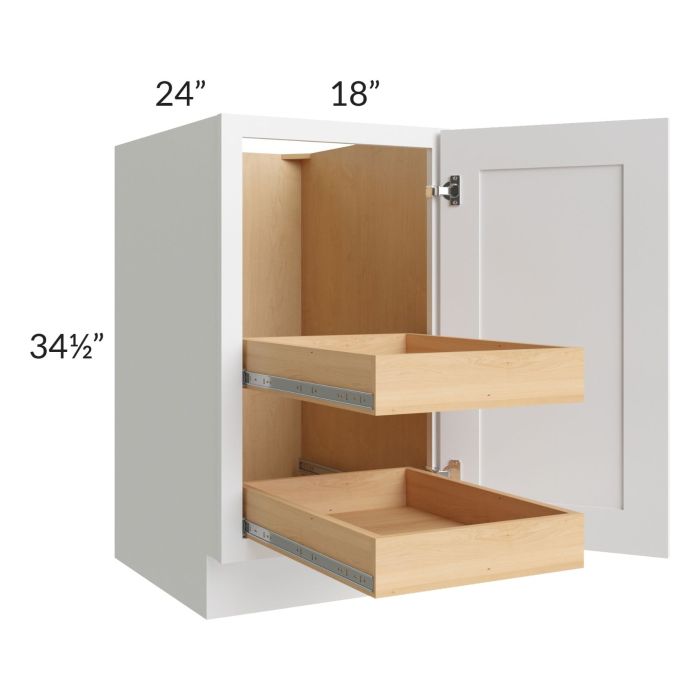 Lakewood White 18" Full Height Door Base Cabinet with 2 Rollout Trays