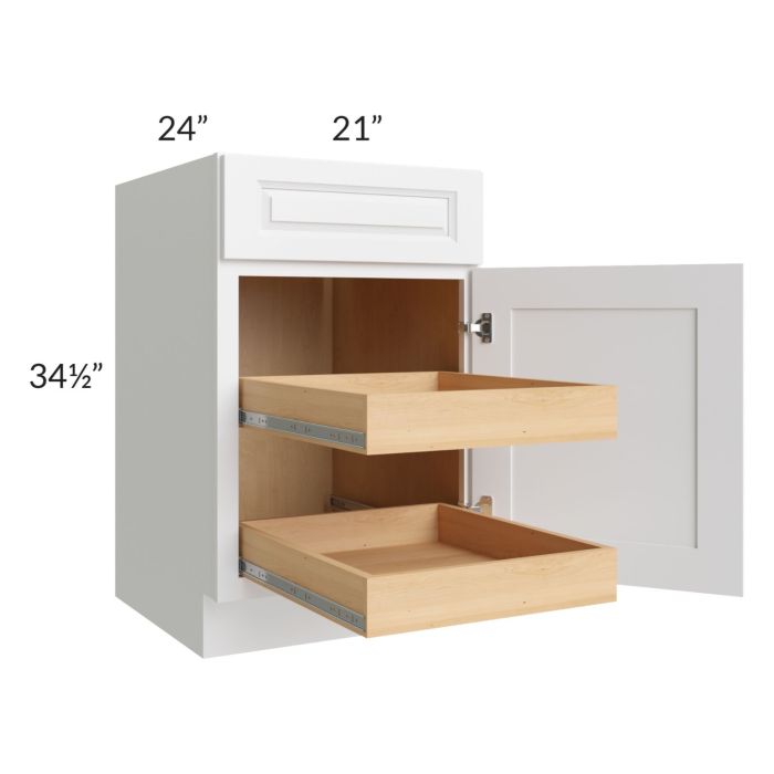Lakewood White 21" Base Cabinet with 2 Rollout Trays