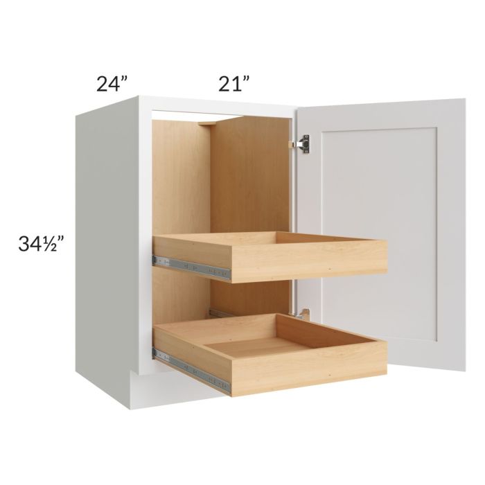 Lakewood White 21" Full Height Door Base Cabinet with 2 Rollout Trays