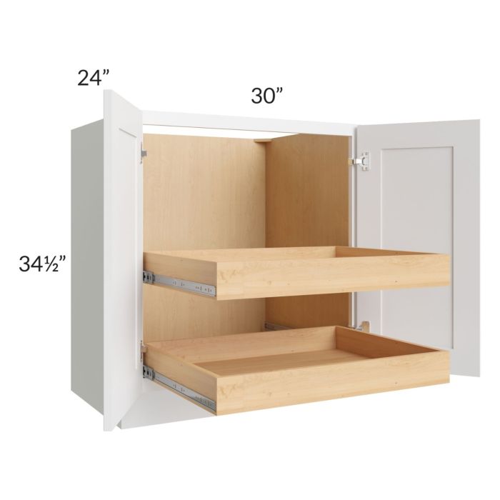 Lakewood White 30" Full Height Base Cabinet with 2 Rollout Trays