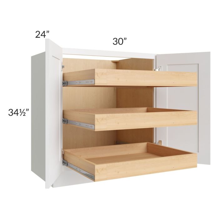 Lakewood White 30" Full Height Base Cabinet with 3 Rollout Trays