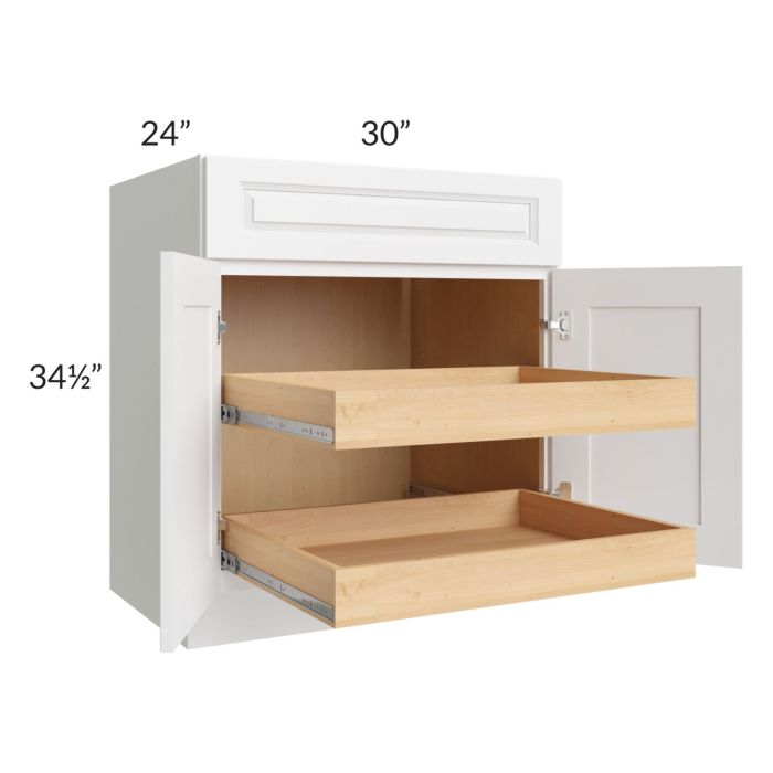 Lakewood White 30" Base Cabinet with 2 Rollout Trays