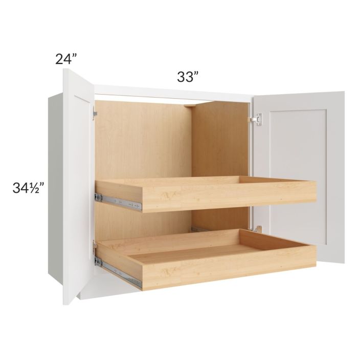 Lakewood White 33" Full Height Base Cabinet with 2 Rollout Trays