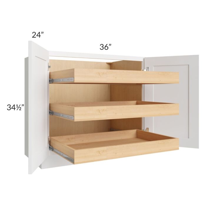 Lakewood White 36" Full Height Base Cabinet with 3 Rollout Trays