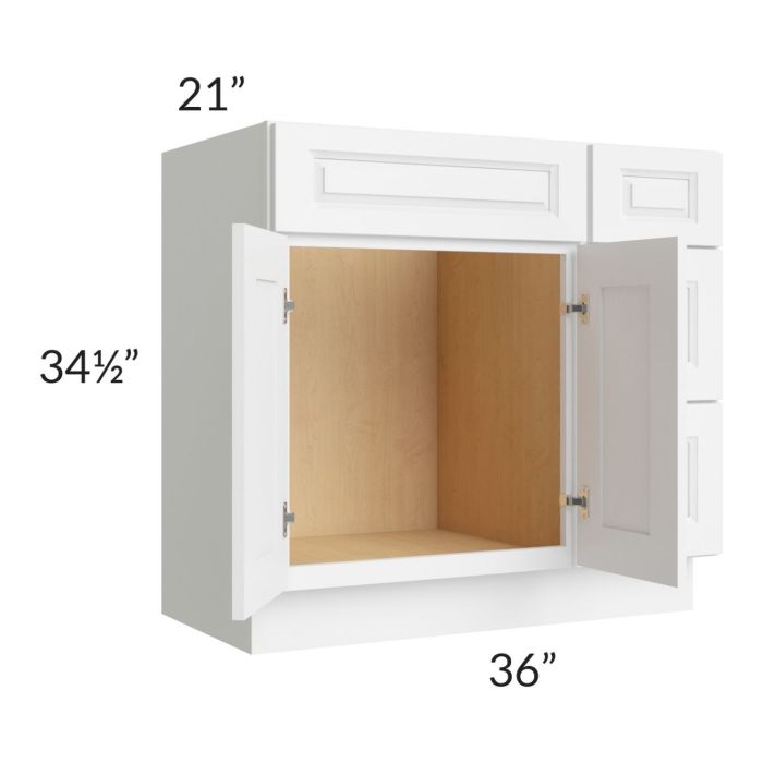 Lakewood White 36" Vanity Base Cabinet (Drawers on Right) 
