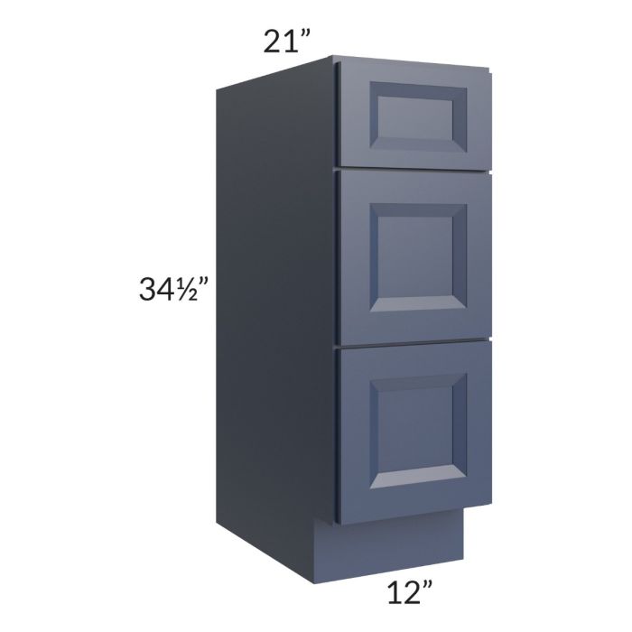Bayville Blue 12" 3-Drawer Vanity Base Cabinet