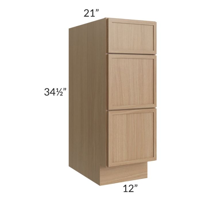 Township Rift Oak 12" 3-Drawer Vanity Base Cabinet