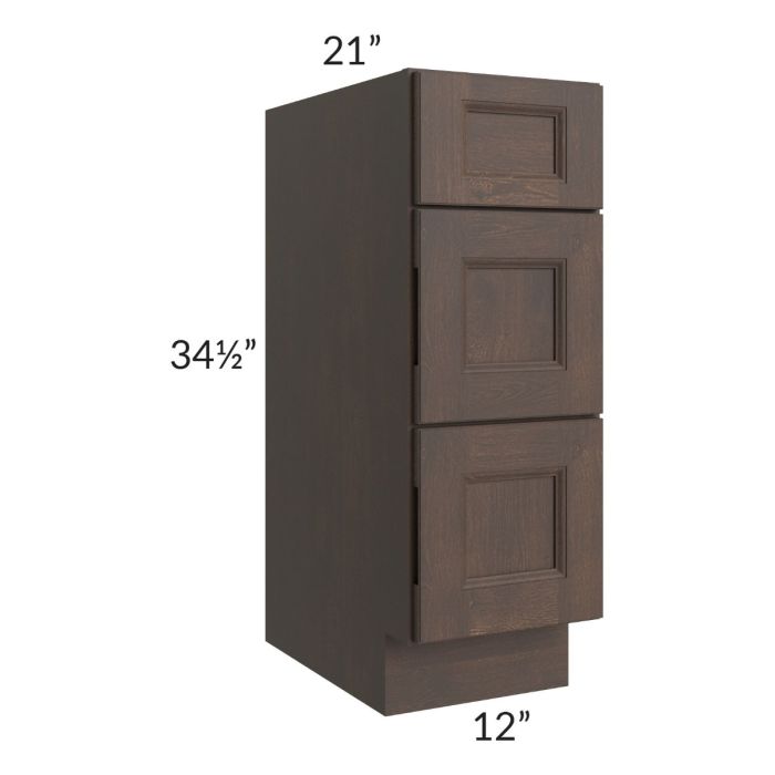 Tuscan Kona Brown 12" Vanity 3-Drawer Base Cabinet