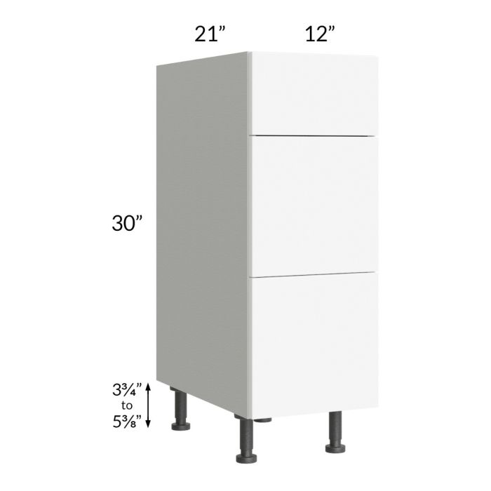 Milan White Matte 12" Vanity 3-Drawer Base Cabinet