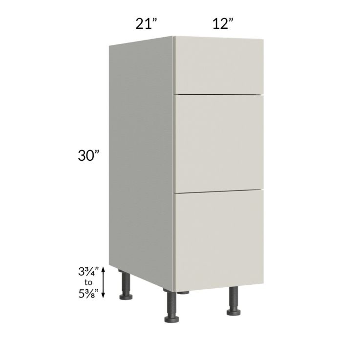 Milan Beige Matte 12" Vanity 3-Drawer Base Cabinet