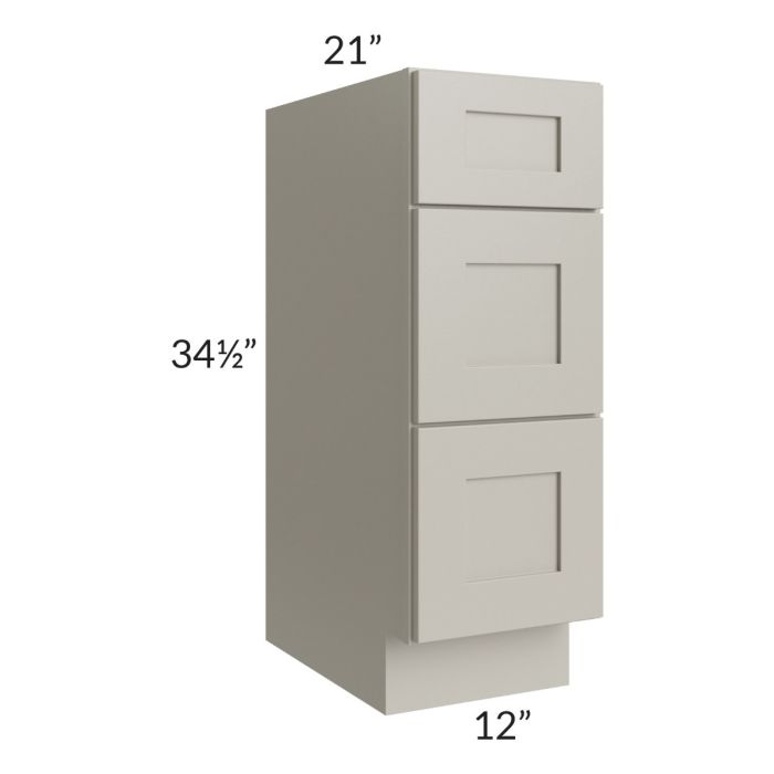 Stratton Light Grey Shaker 12" 3-Drawer Vanity Base Cabinet