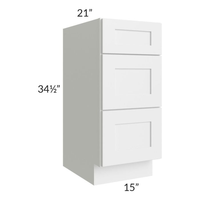 Asheville White Shaker 15" 3-Drawer Vanity Base Cabinet
