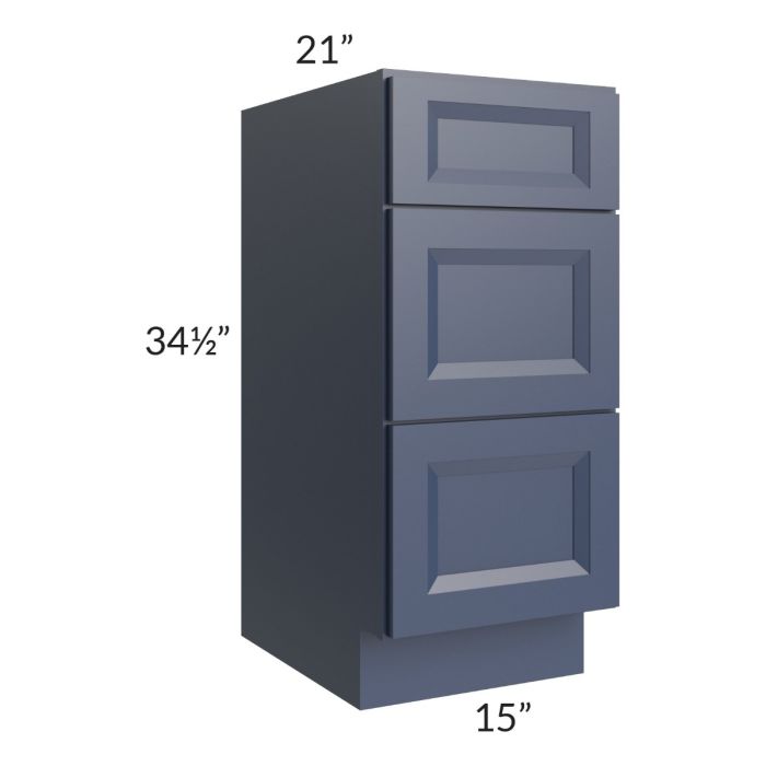 Bayville Blue 15" 3-Drawer Vanity Base Cabinet