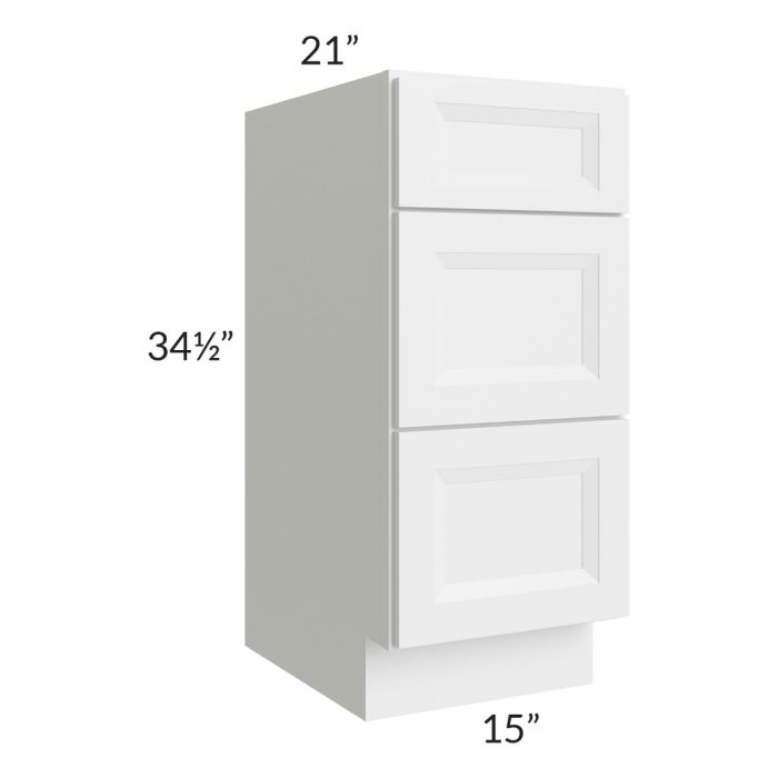Bayville White 15" 3-Drawer Vanity Base Cabinet
