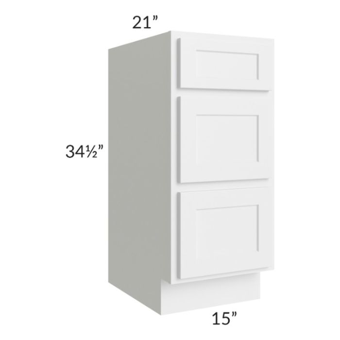 Stratus White 15" Vanity 3-Drawer Base Cabinet