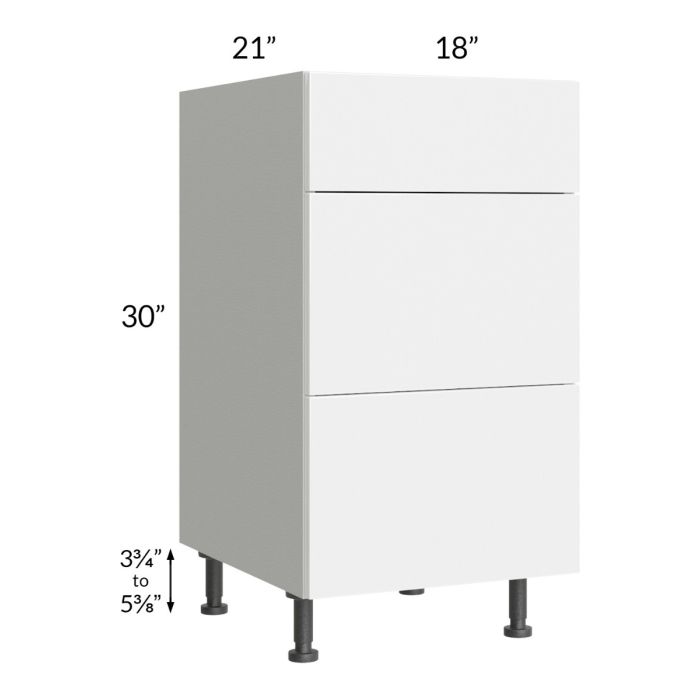 Milan White Gloss 18" Vanity 3-Drawer Base Cabinet