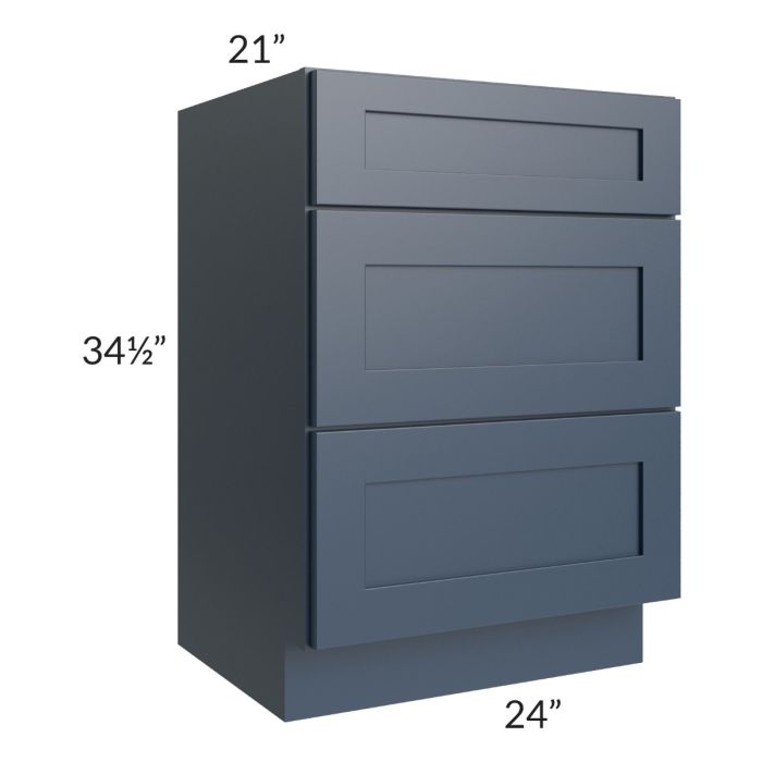 Midtown Blue Shaker 24" Vanity Drawer Base Cabinet