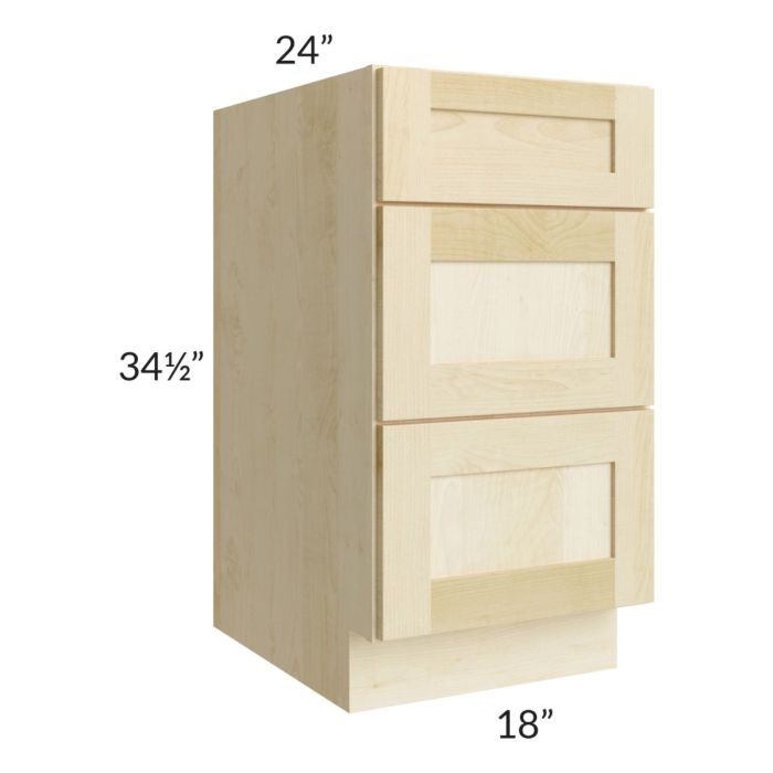 Unfinished Shaker 18" 3-Drawer Base Cabinet