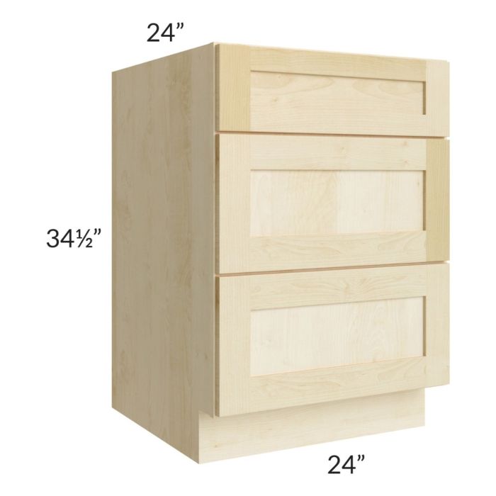 Unfinished Shaker 24" 3-Drawer Base Cabinet