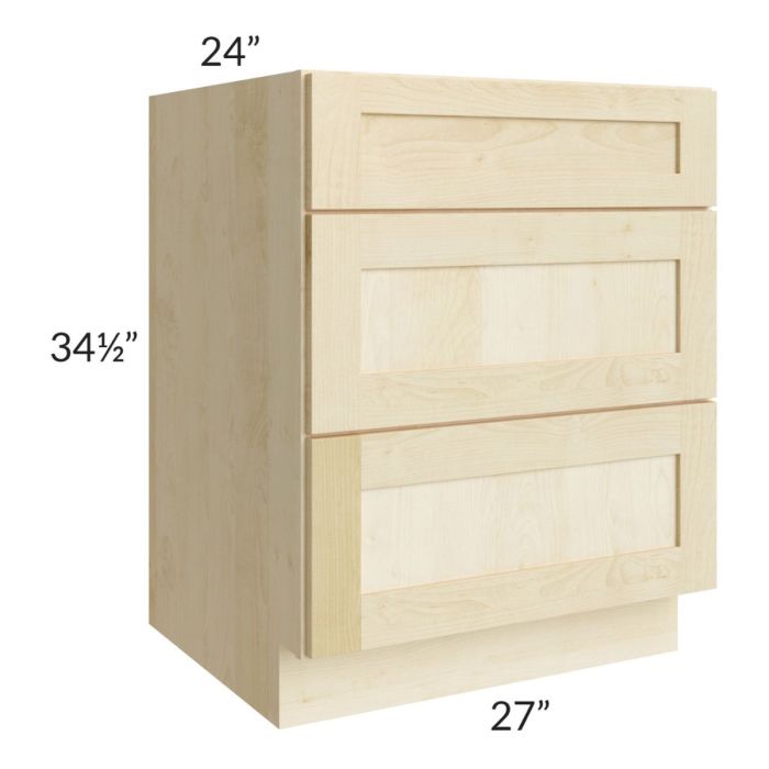 Unfinished Shaker 27" 3-Drawer Base Cabinet