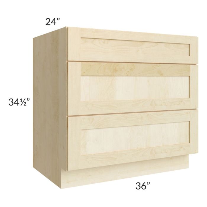 Unfinished Shaker 36" 3-Drawer Base Cabinet