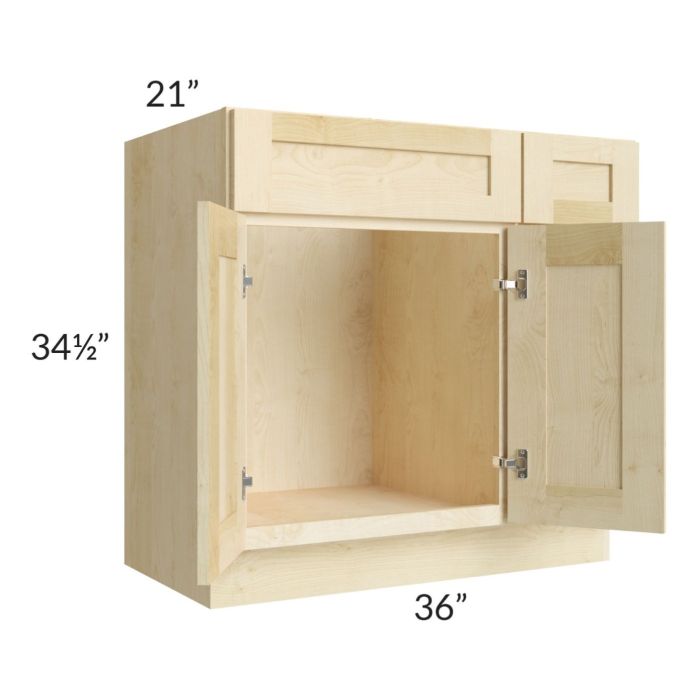 Unfinished Shaker 36" Vanity Sink Base Cabinet (Drawers on Right)