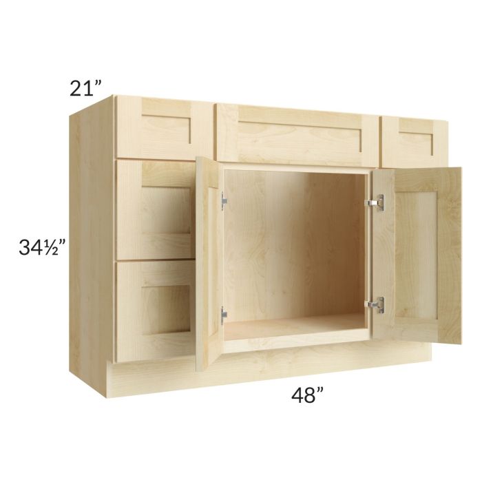 Unfinished Shaker 48" Vanity Cabinet with 6 Drawers