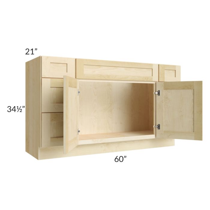 Unfinished Shaker 60" Vanity Cabinet with 6 Drawers