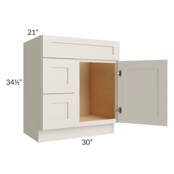 Asheville Cloud Shaker 30" Vanity Sink Base Cabinet (Drawers on Left)