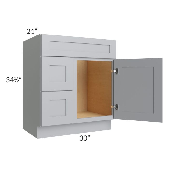 Asheville Grey Shaker 30" Vanity Sink Base Cabinet (Drawers on Left)