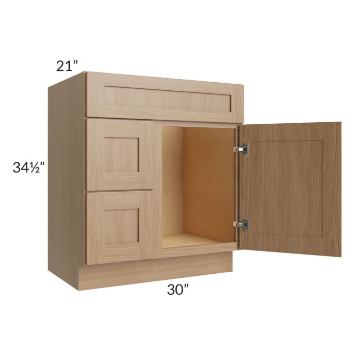 Asheville Rift Oak Shaker 30" Vanity Sink Base Cabinet (Drawers on Left)