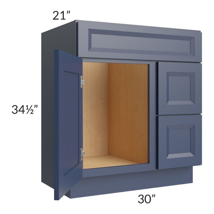 Bayville Blue 30" Vanity Sink Base Cabinet (Drawers on Right)