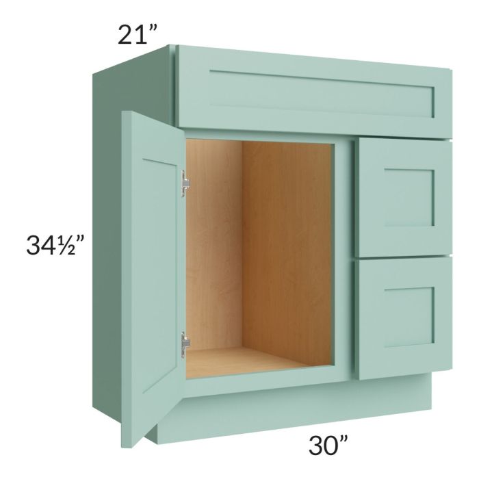 Midtown Sage Green Shaker 30" Vanity Sink and Drawer Combo (Drawers on Right)