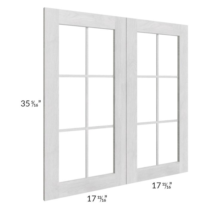 Heather Grey Shaker 36x36 Mullion Glass Doors Only with Glass Included