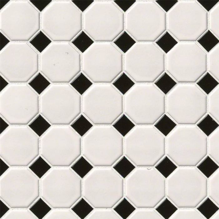 White And Black Matte Octagon Wall Tile