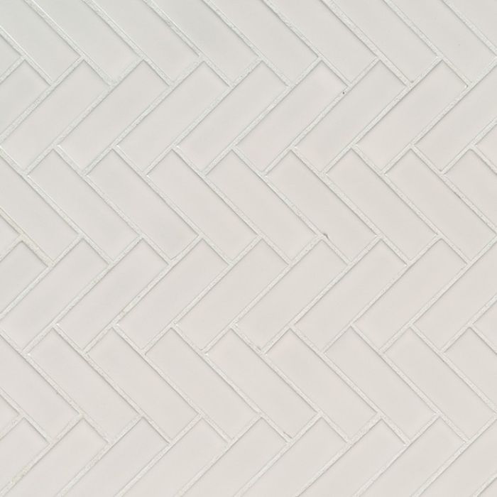 White Glossy Herringbone Mosaic Wall Tile