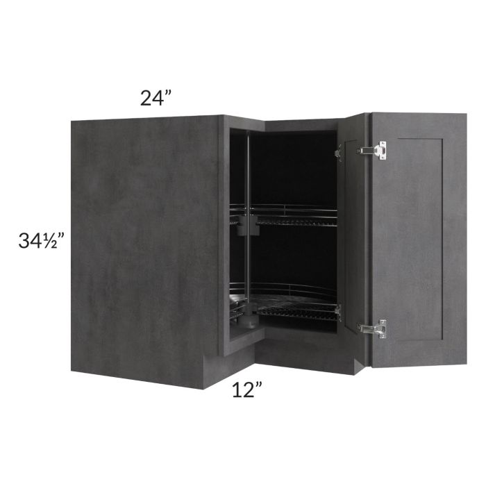 Stone Grey 36" Lazy Susan Corner Base with Stainless Steel Baskets