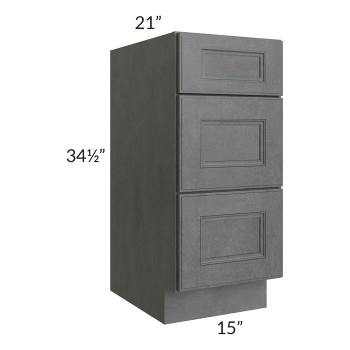 Stone Grey 15" Vanity Three Drawer Base Cabinet