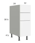 Euro Gloss White 12" 3-Drawer Base Cabinet