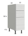 Euro White Grain 12" 3-Drawer Base Cabinet